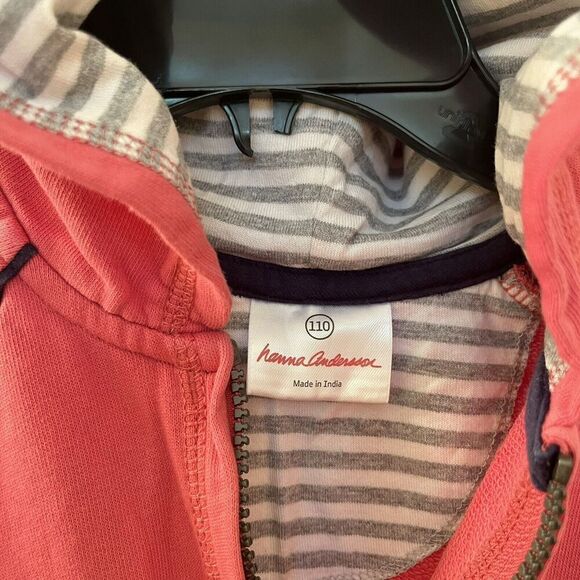 Hanna Andersson Pink Zip Hoodie Elbow Patches Piping Cotton Girls Size 110 US 5 - Picture 8 of 12